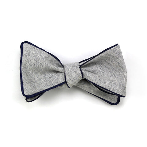 Navies: Gray Chambray Butterfly Bow-tie with Blue Trim